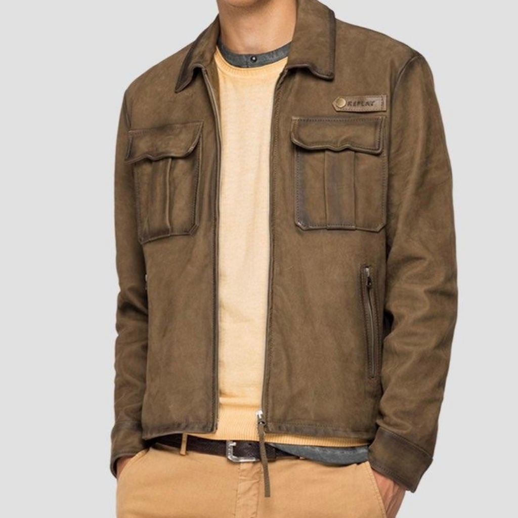 Replay Men's Slim Fit Biker Jacket Nubuck Leather